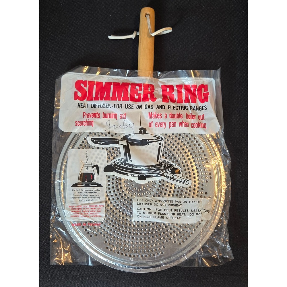 Vintage Simmer Ring Heat Diffuser Gas Electric Range Wood Handle 8 Inch Diameter